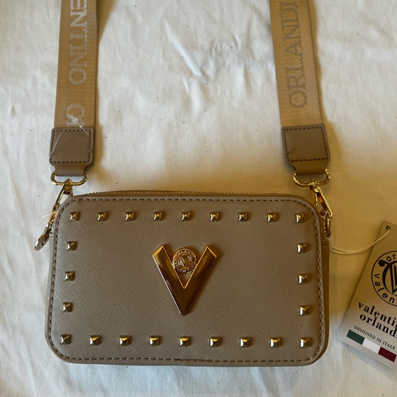 NWT Valentino Orlandi “V” Logo Taupe Camera Bag - Picture 3 of 9